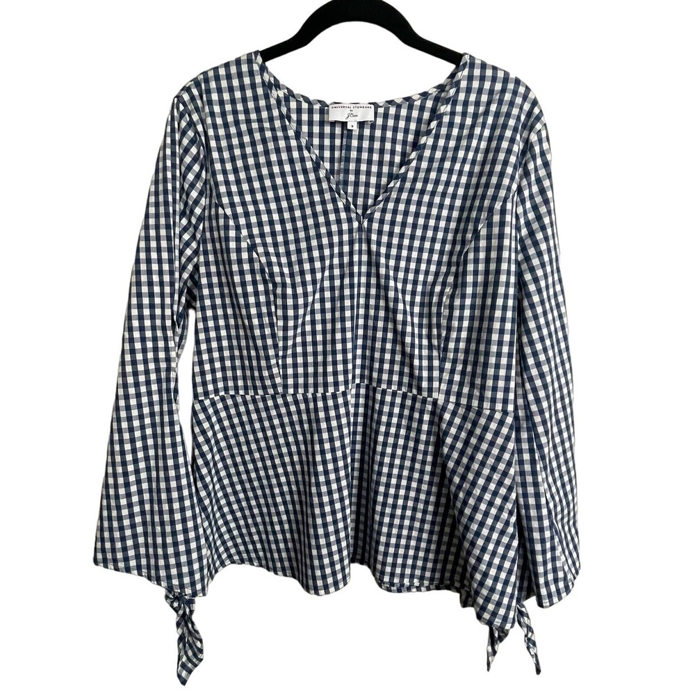Universal Standard J.Crew Top Women S Blue Gingham Coastal Bell Sleeve